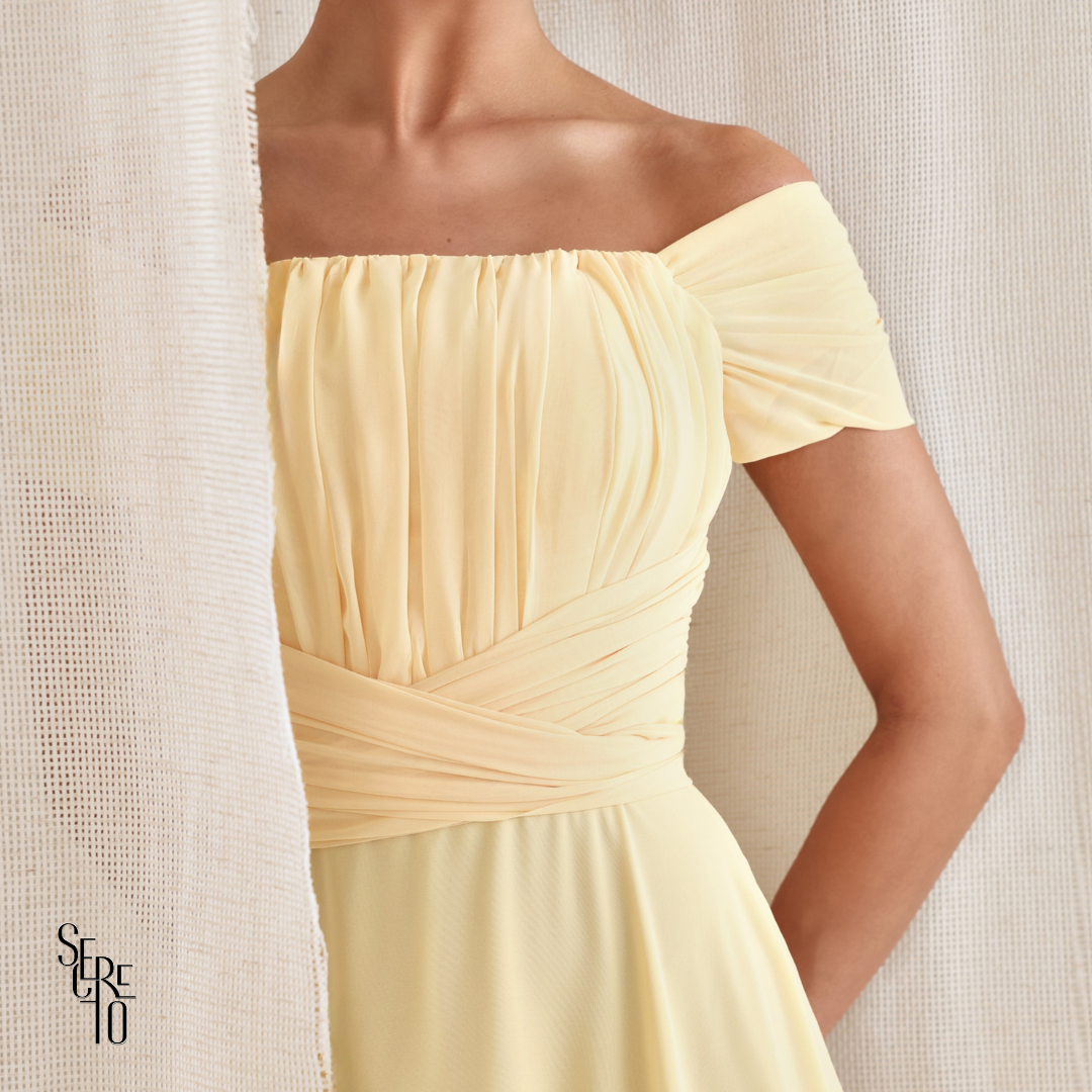 Vestido Longo Drapeado Com Faixa Zelia Camomila