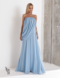 Vestido Longo Drapeado Fabiana Azul Serenity