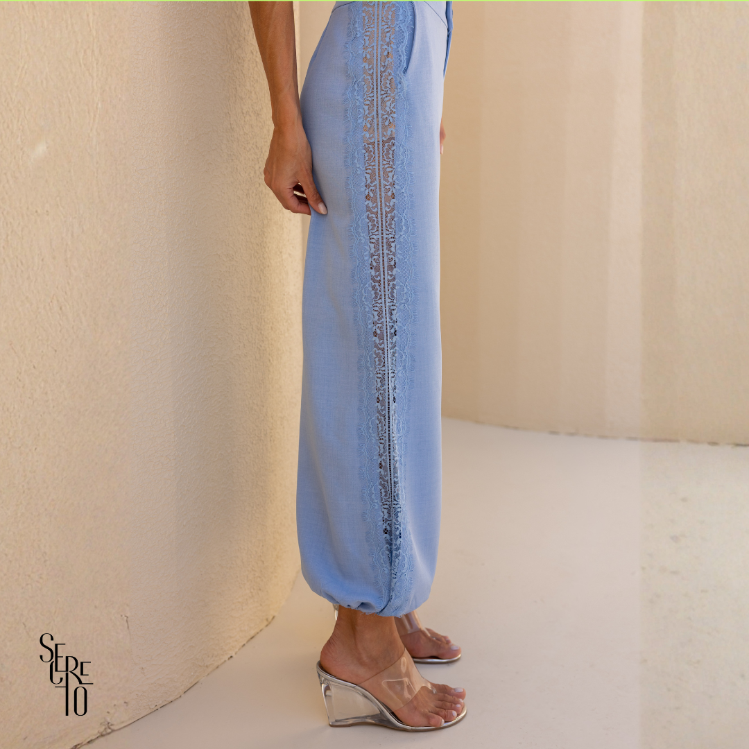 Conjunto Alfaiataria Renda Rebeca Azul Claro