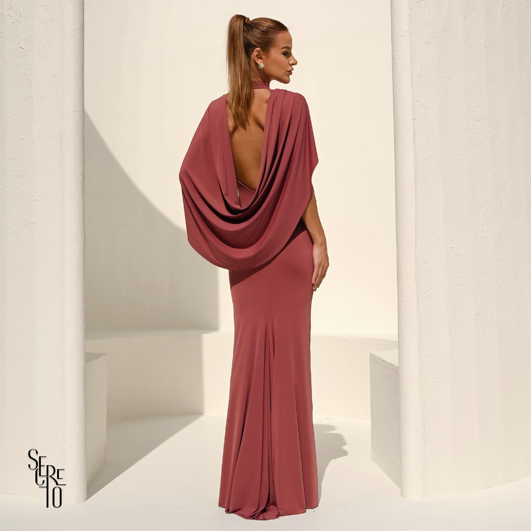 Vestido Longo Capa Estella Rosa Seco