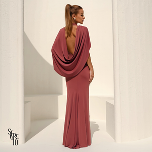 Vestido Longo Capa Estella Rosa Seco