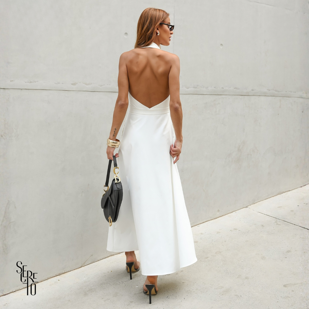 Vestido Longo Alfaiataria com Gola e Botões Roze Branco