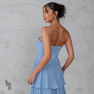 Vestido Longo TQC Plissado Camadas Lilla Azul Serenity