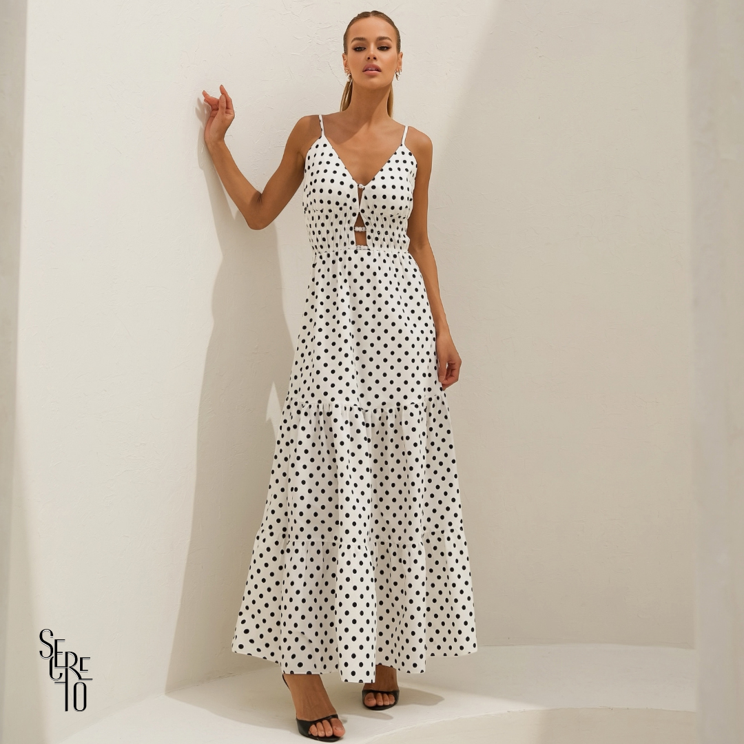 Vestido Longo Poá Fabricia Off White