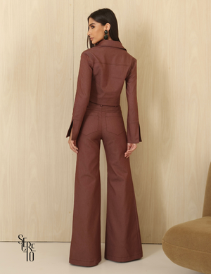 Conjunto Casaqueto e Calça Sarja Rafaela Marrom