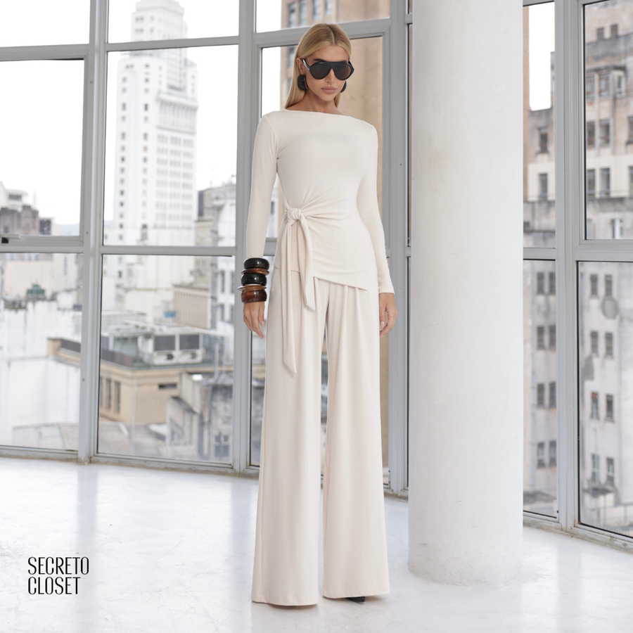 Conjunto Blusa e Calça Malha Joey Off White