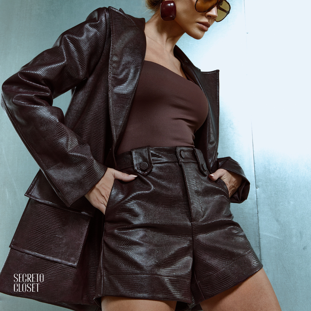 Blazer Couro Croco Roberta Café