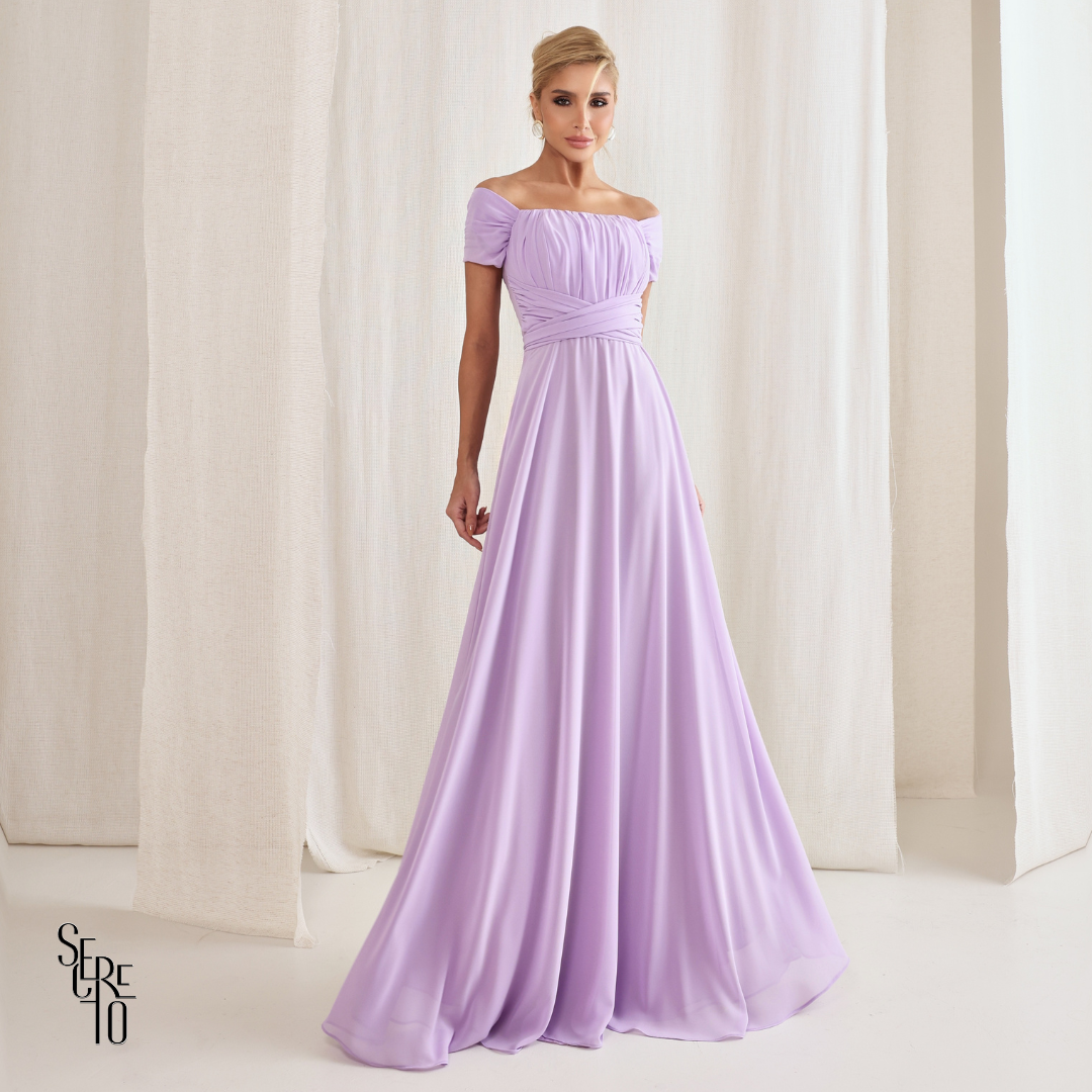 Vestido Longo Drapeado Com Faixa Zelia Lilás