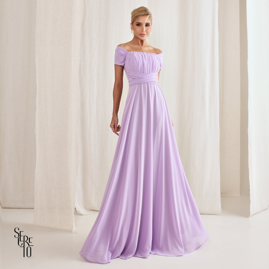 Vestido Longo Drapeado Com Faixa Zelia Lilás
