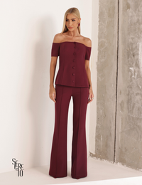 Conjunto Blusa Ombro e Calça Alfaiataria Anya Vinho