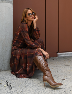 Blusa Manga Longa Estampada Carla Marrom