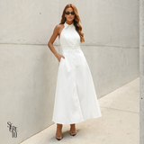 Vestido Longo Alfaiataria com Gola e Botões Roze Branco