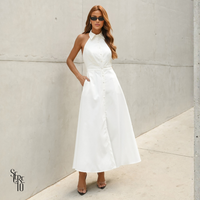 Vestido Longo Alfaiataria com Gola e Botões Roze Branco