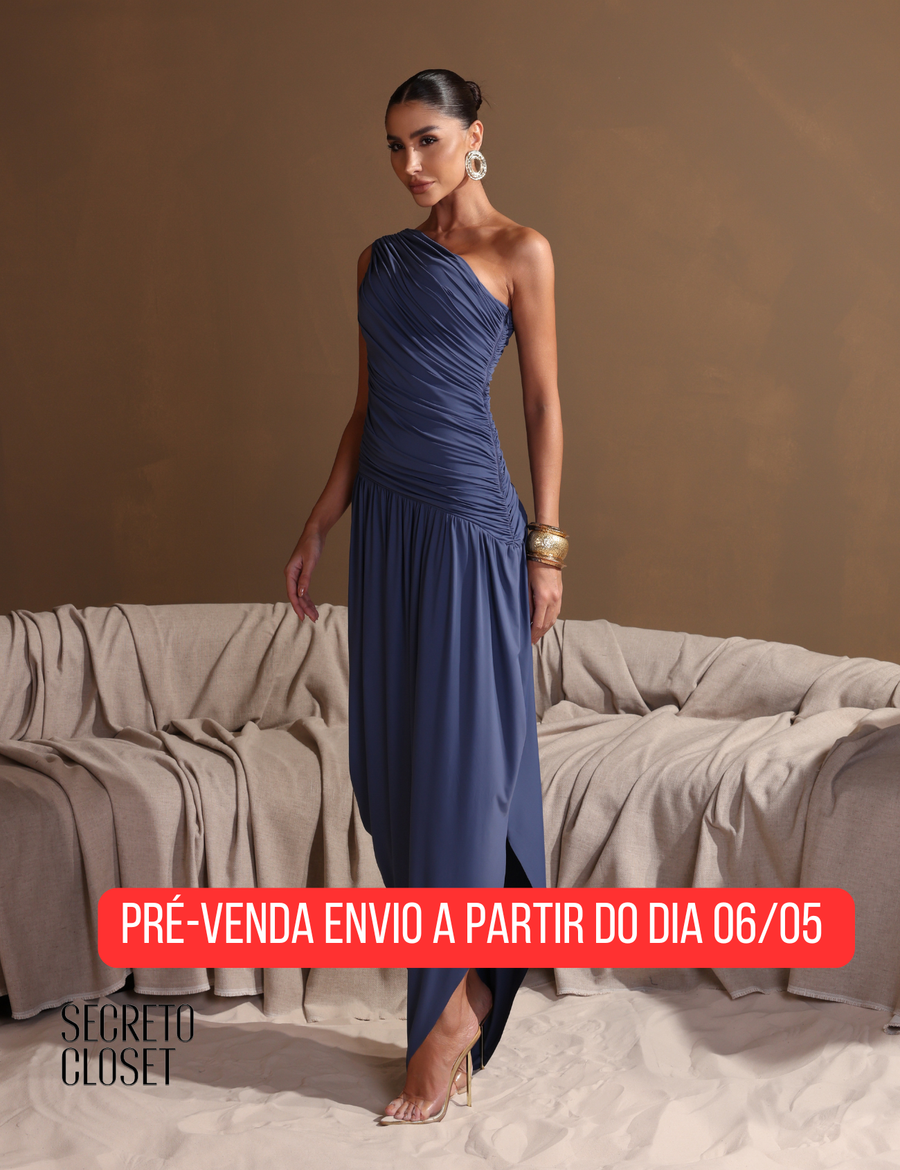 < PRÉ VENDA > Vestido Longo Assimétrica Esther Azul Jeans