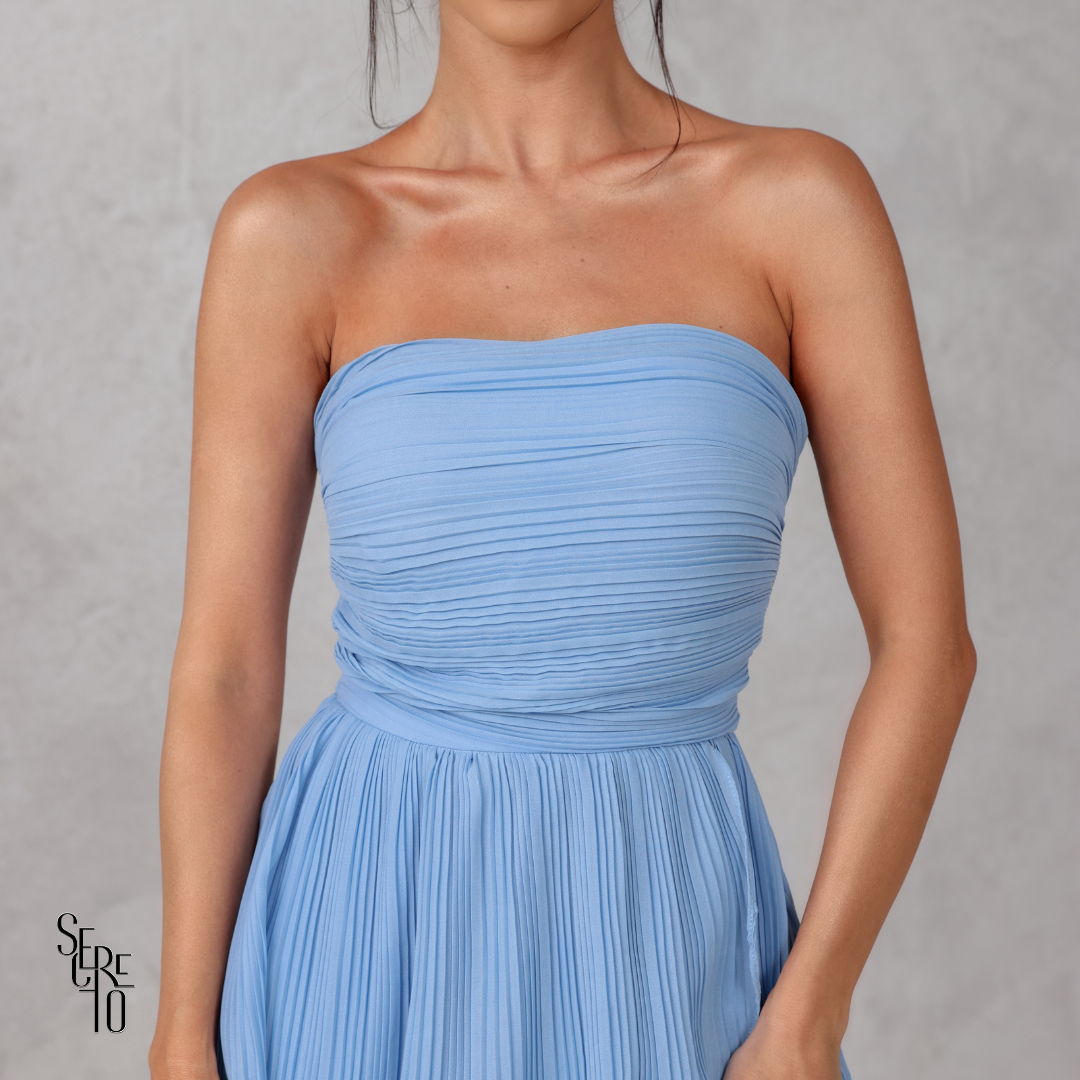 Vestido Longo TQC Plissado Camadas Lilla Azul Serenity