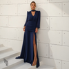 Vestido Longo Pala Franzida Calrisse Azul Marinho