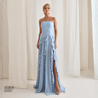 Vestido Longo Babados Eleonore Azul Serenity