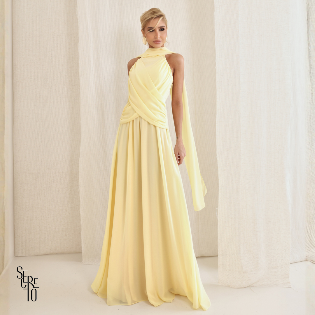 Vestido Longo Cruzado Capa Ottavia Camomila