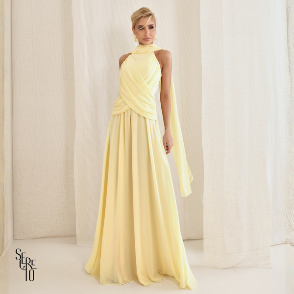 Vestido Longo Cruzado Capa Ottavia Camomila