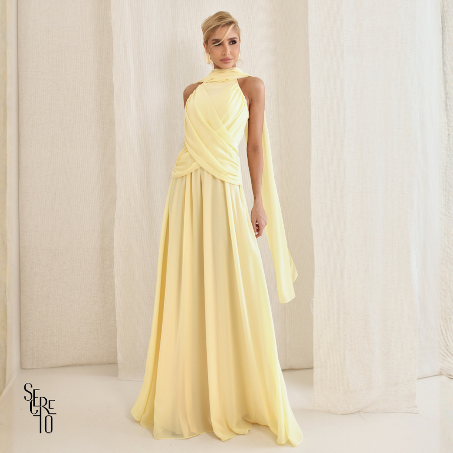 Vestido Longo Cruzado Capa Ottavia Camomila