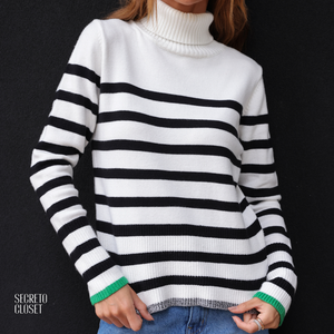 Blusa Listrada Gola Alta Fabiana Off White