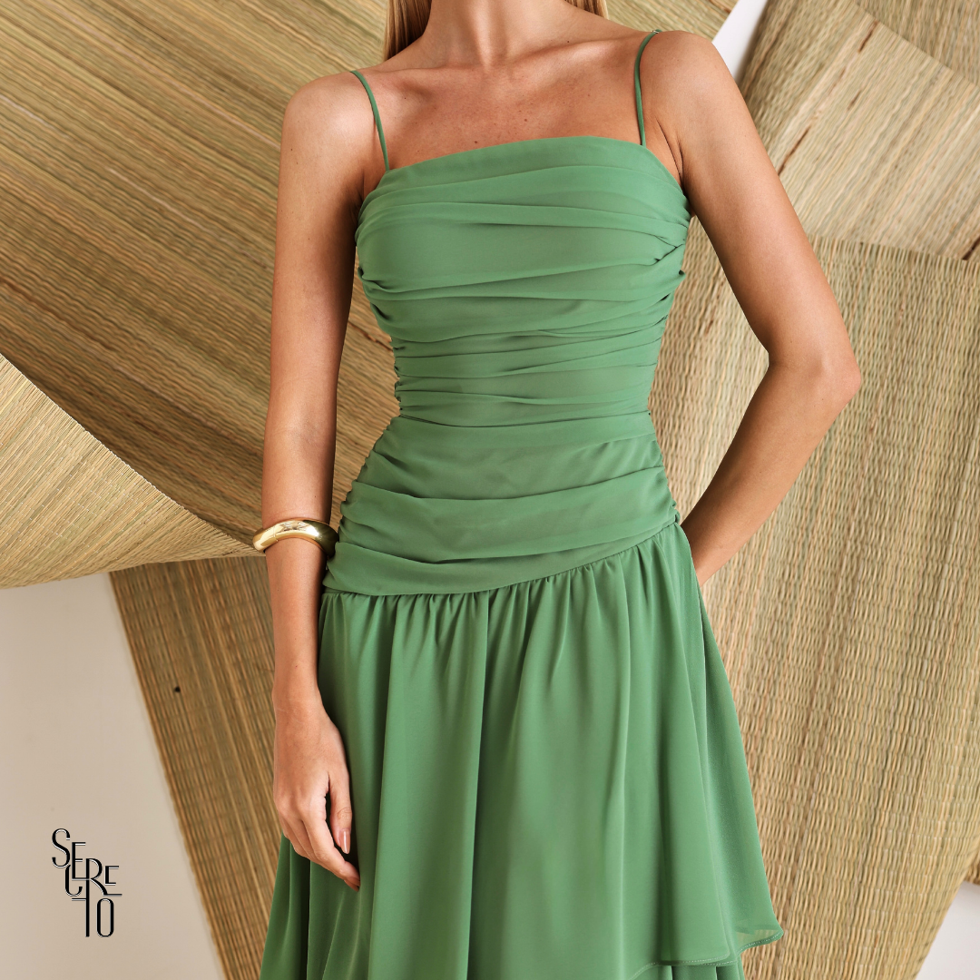 Vestido Longo Camadas Maura Eucalipto