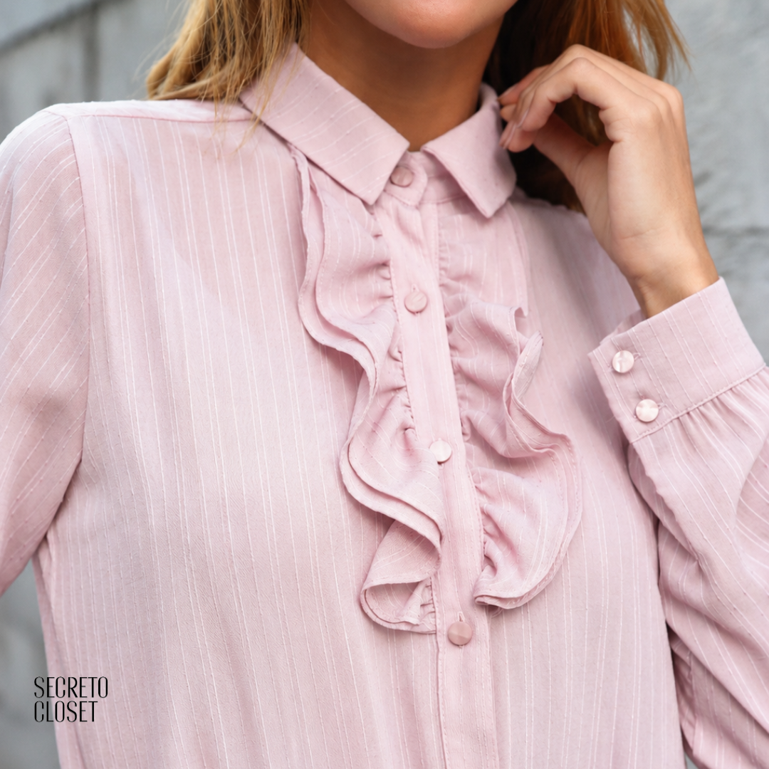 Camisa Jabots Gisela Rosa