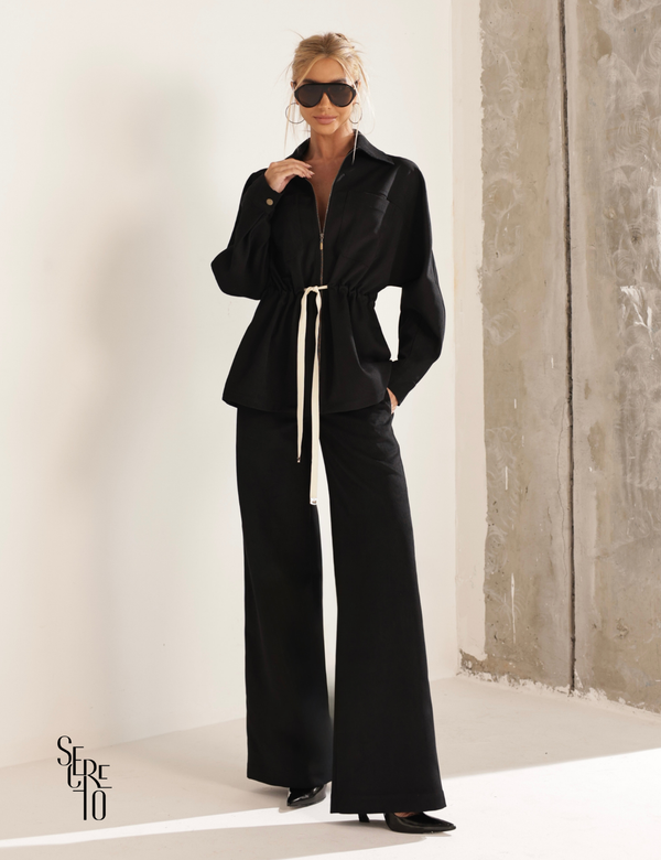 Conjunto Casaco e Calça Aveludado Helen Preto