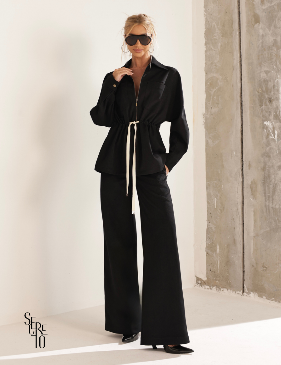 Conjunto Casaco e Calça Aveludado Helen Preto