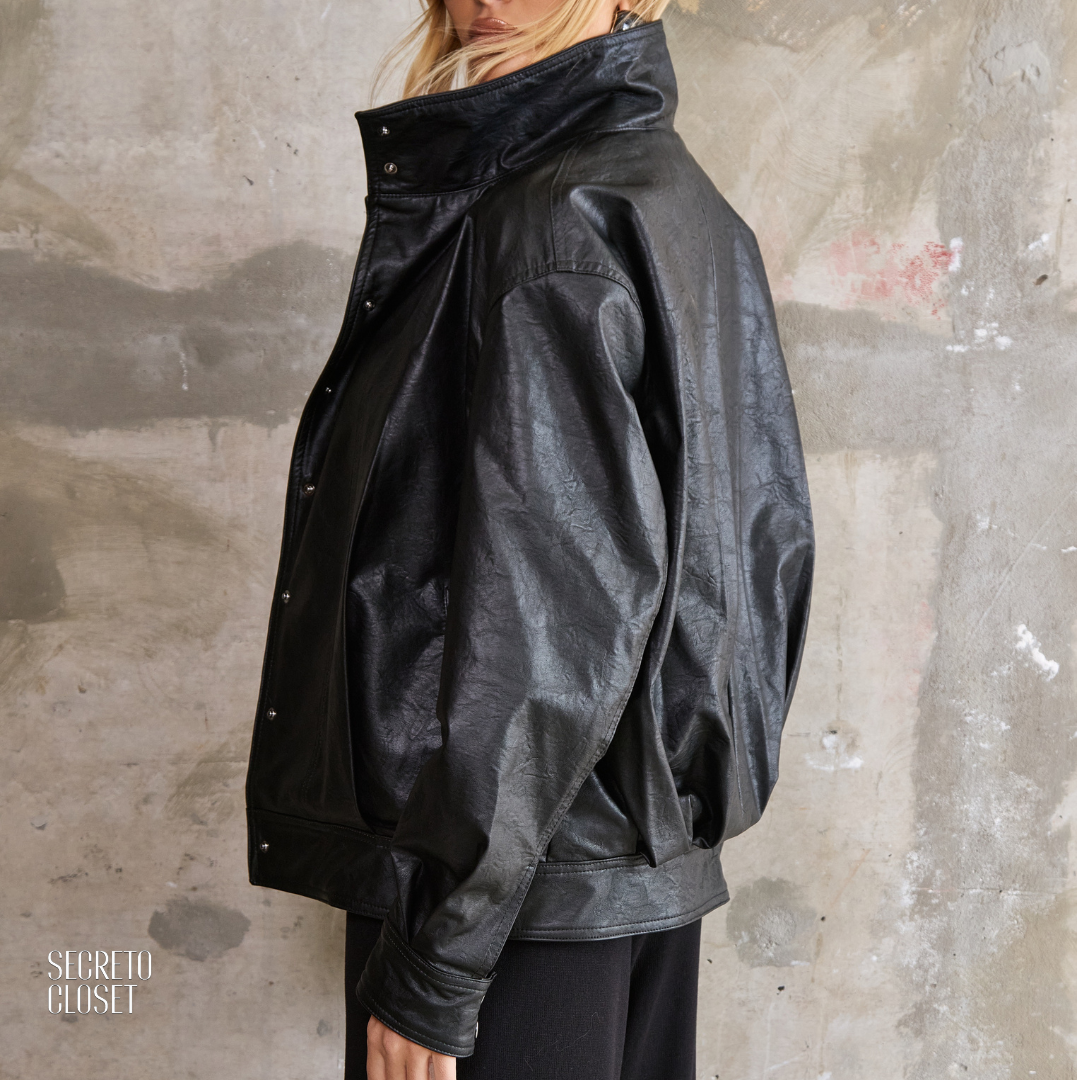 Jaqueta Bomber Courino Anneliese Preto