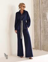 Conjunto Casaco e Calça Aveludado Helen Azul Marinho