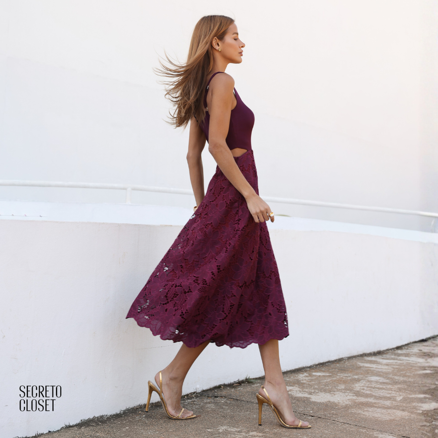 Vestido Midi Bordado Hazel Uva