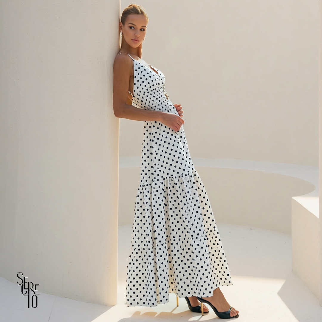 Vestido Longo Poá Fabricia Off White