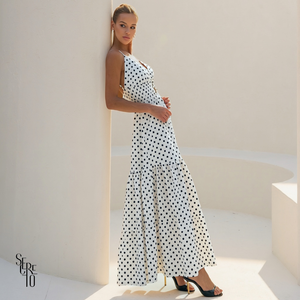 Vestido Longo Poá Fabricia Off White