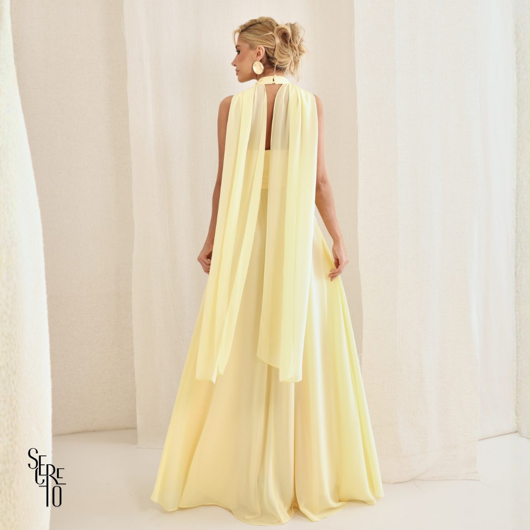 Vestido Longo Cruzado Capa Ottavia Camomila
