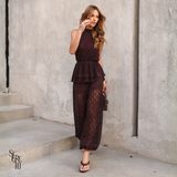 Conjunto Renda Aveludado Caterina Marrom