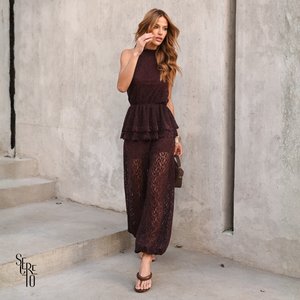 Conjunto Renda Aveludado Caterina Marrom