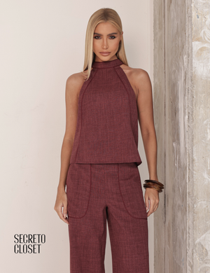 Conjunto Blusa e Calça Viés Dana Terracota