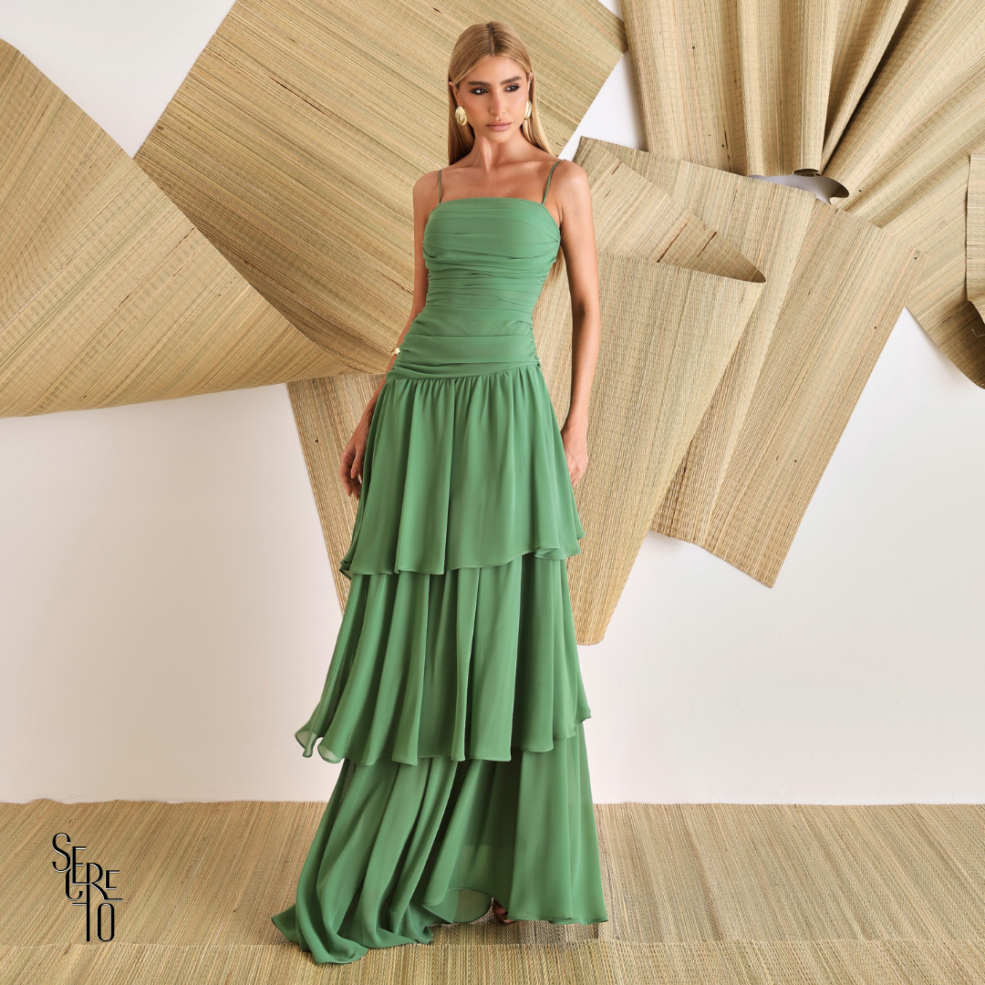 Vestido Longo Camadas Maura Eucalipto