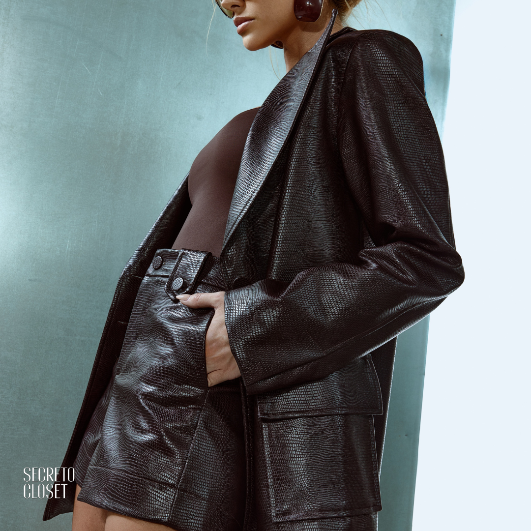 Blazer Couro Croco Roberta Café