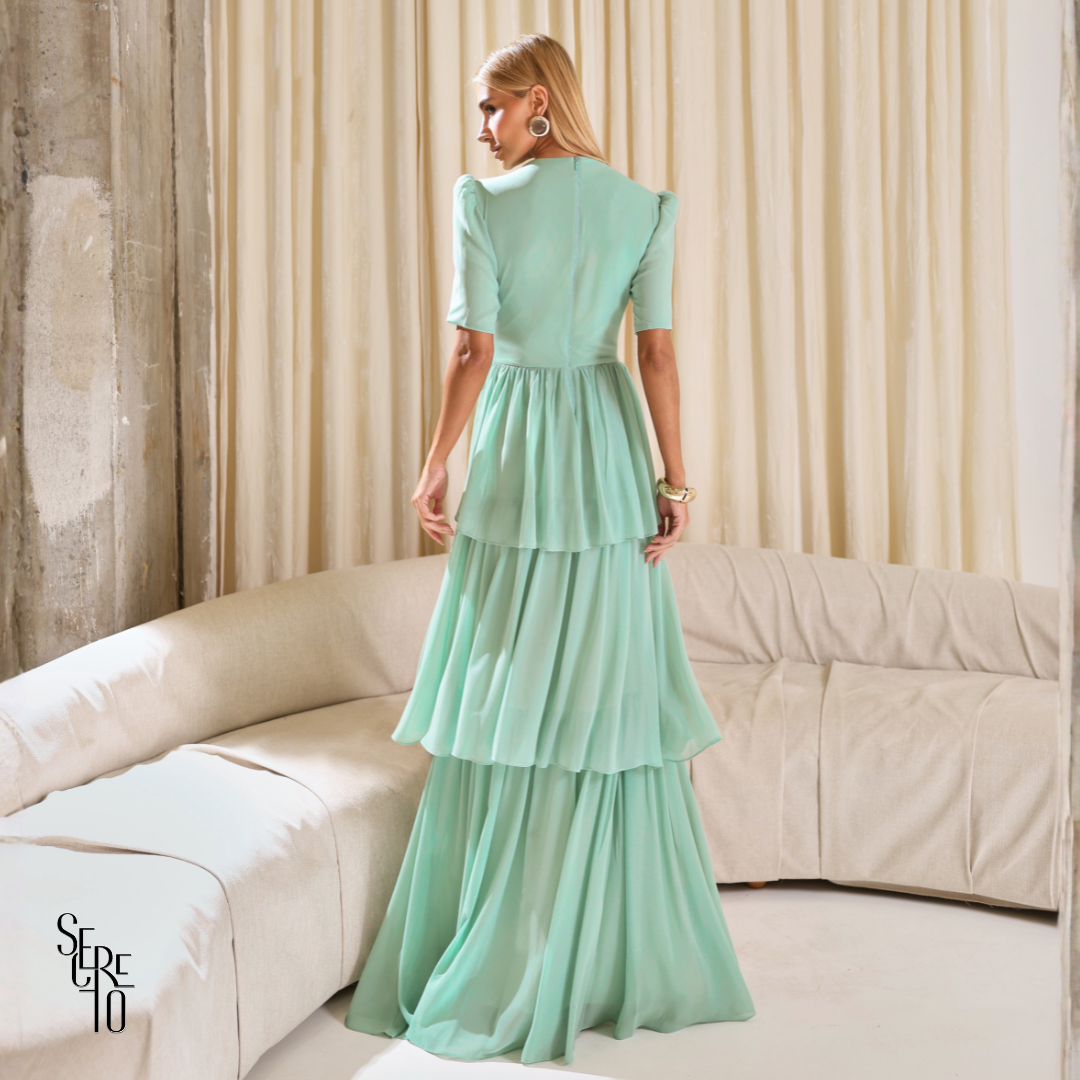 Vestido Longo Camadas Aisha Verde Menta