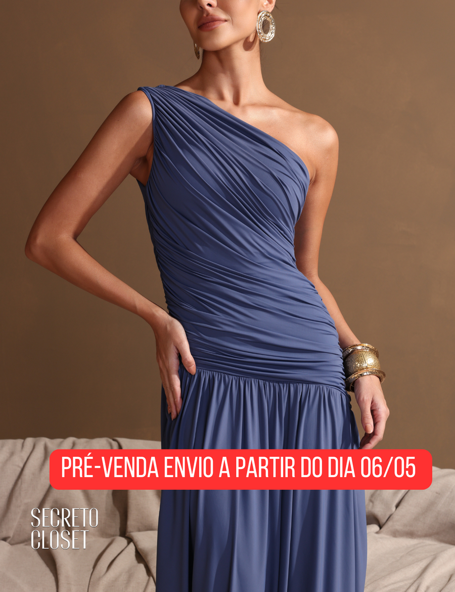 < PRÉ VENDA > Vestido Longo Assimétrica Esther Azul Jeans