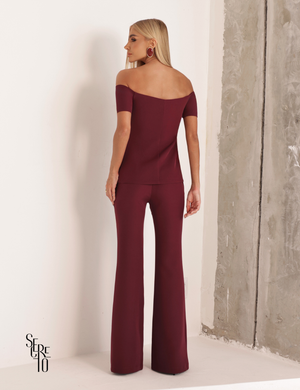 Conjunto Blusa Ombro e Calça Alfaiataria Anya Vinho