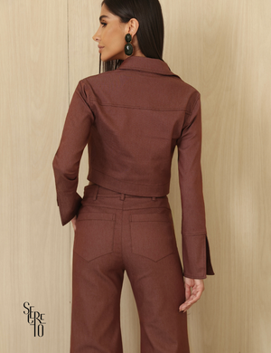 Conjunto Casaqueto e Calça Sarja Rafaela Marrom