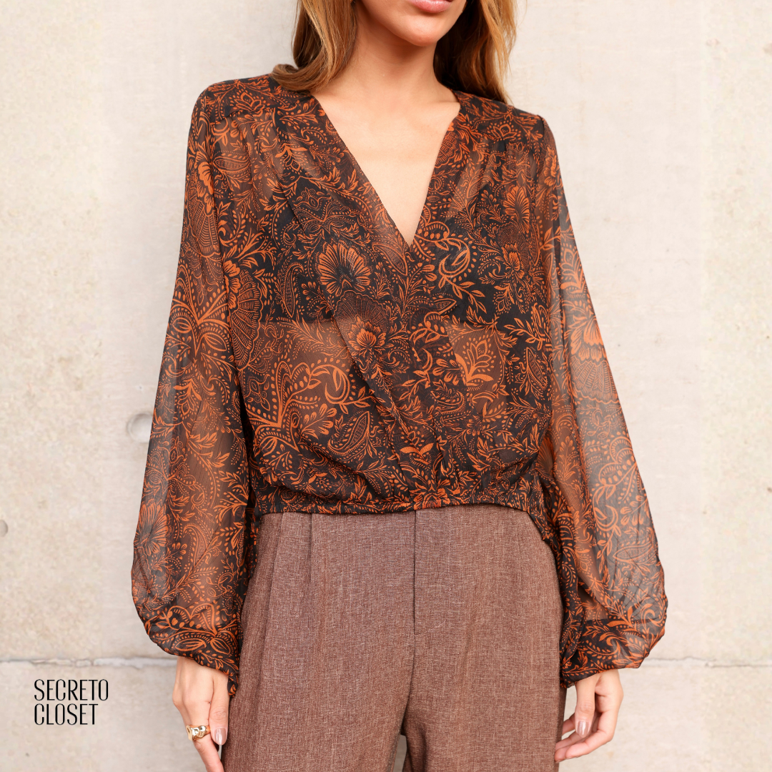 Blusa Estampada Amelia Marrom