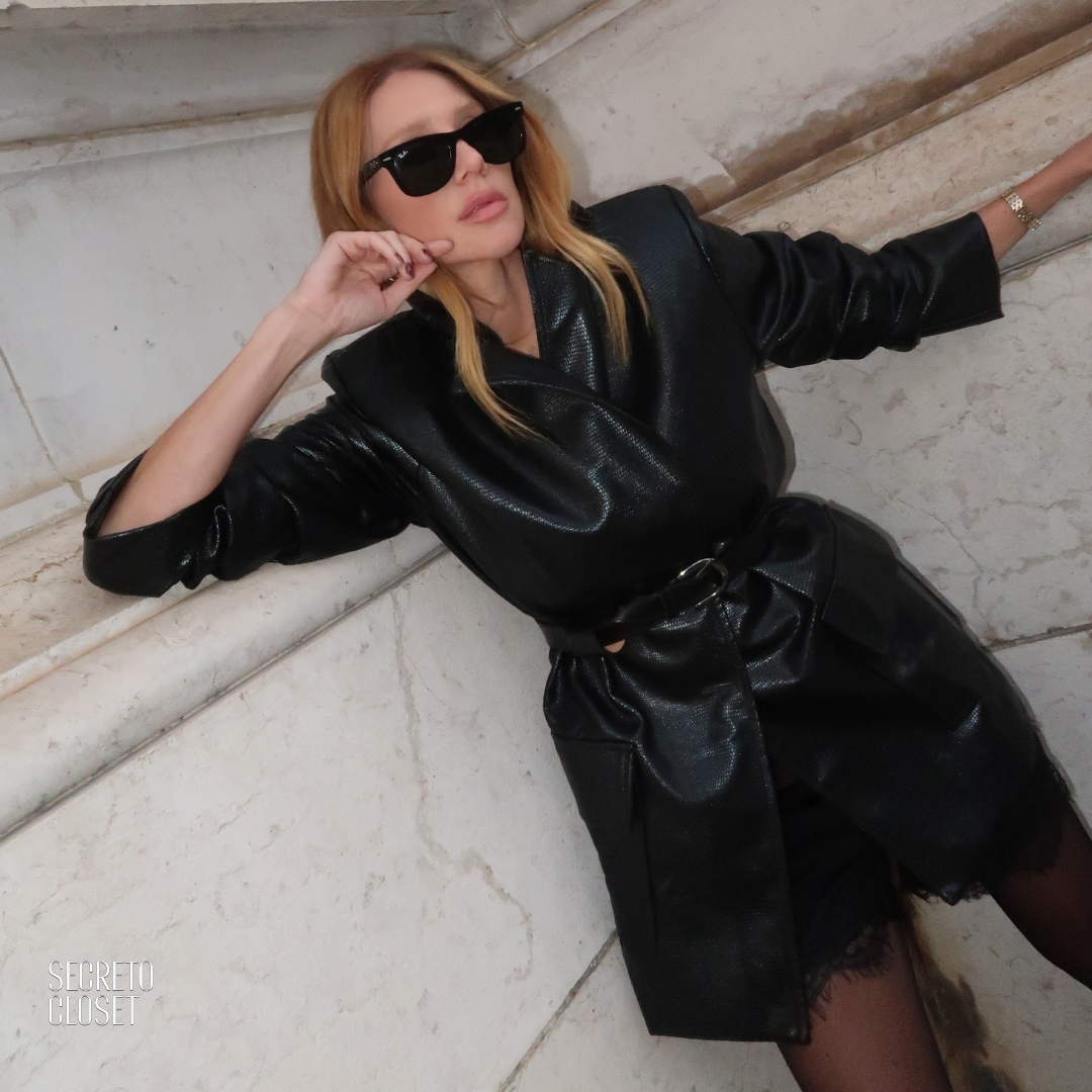 Blazer Couro Croco Roberta Preto