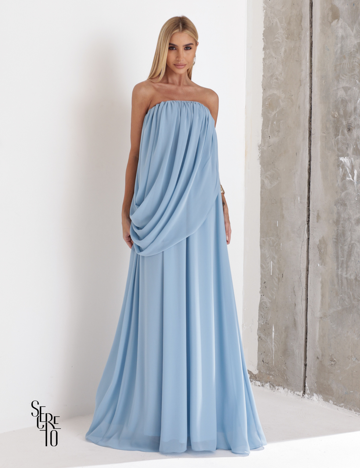 Vestido Longo Drapeado Fabiana Azul Serenity