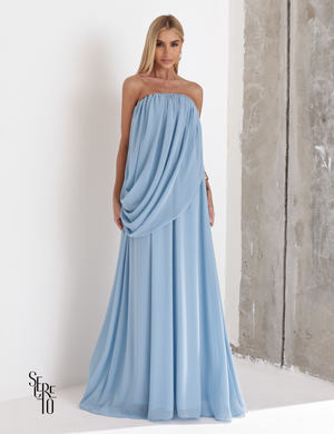 Vestido Longo Drapeado Fabiana Azul Serenity