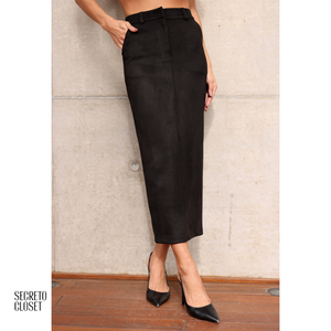 Saia Lápis Suede Valentina Preto