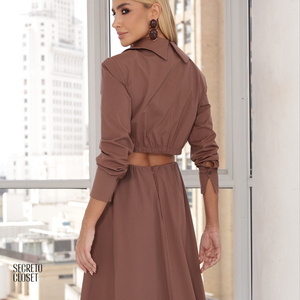 Conjunto Camisa e Saia Evasê Allana Marrom